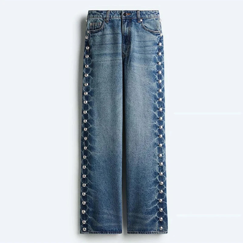 BEADED WIDE LEG STRAIGHT DENIM - Image 4