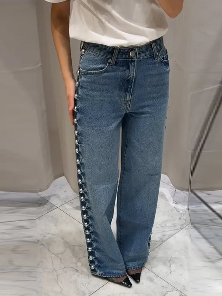 BEADED WIDE LEG STRAIGHT DENIM - Image 2