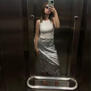 AGATHA METALLIC SILVER SKIRT